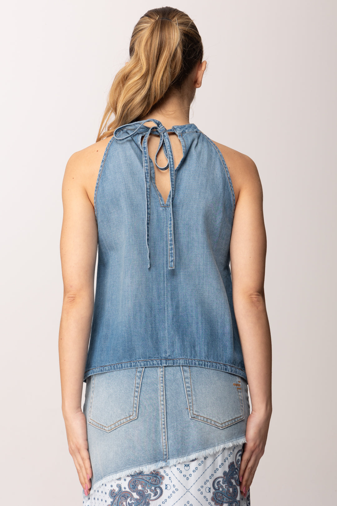 Pinko Top In Jeans con Stampa Foulard 106413 A33Y EE8