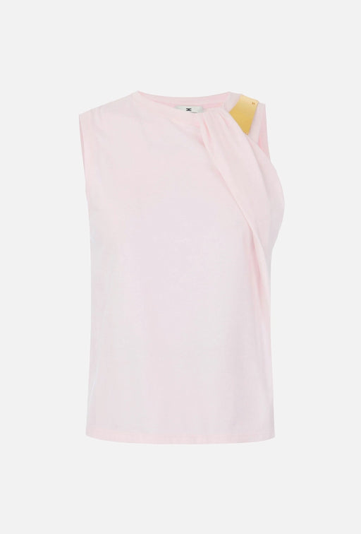 Elisabetta Franchi Top In Jersey con Inserto Pacca Gioiello Dorata CN00166E2 MARSHMALLOW