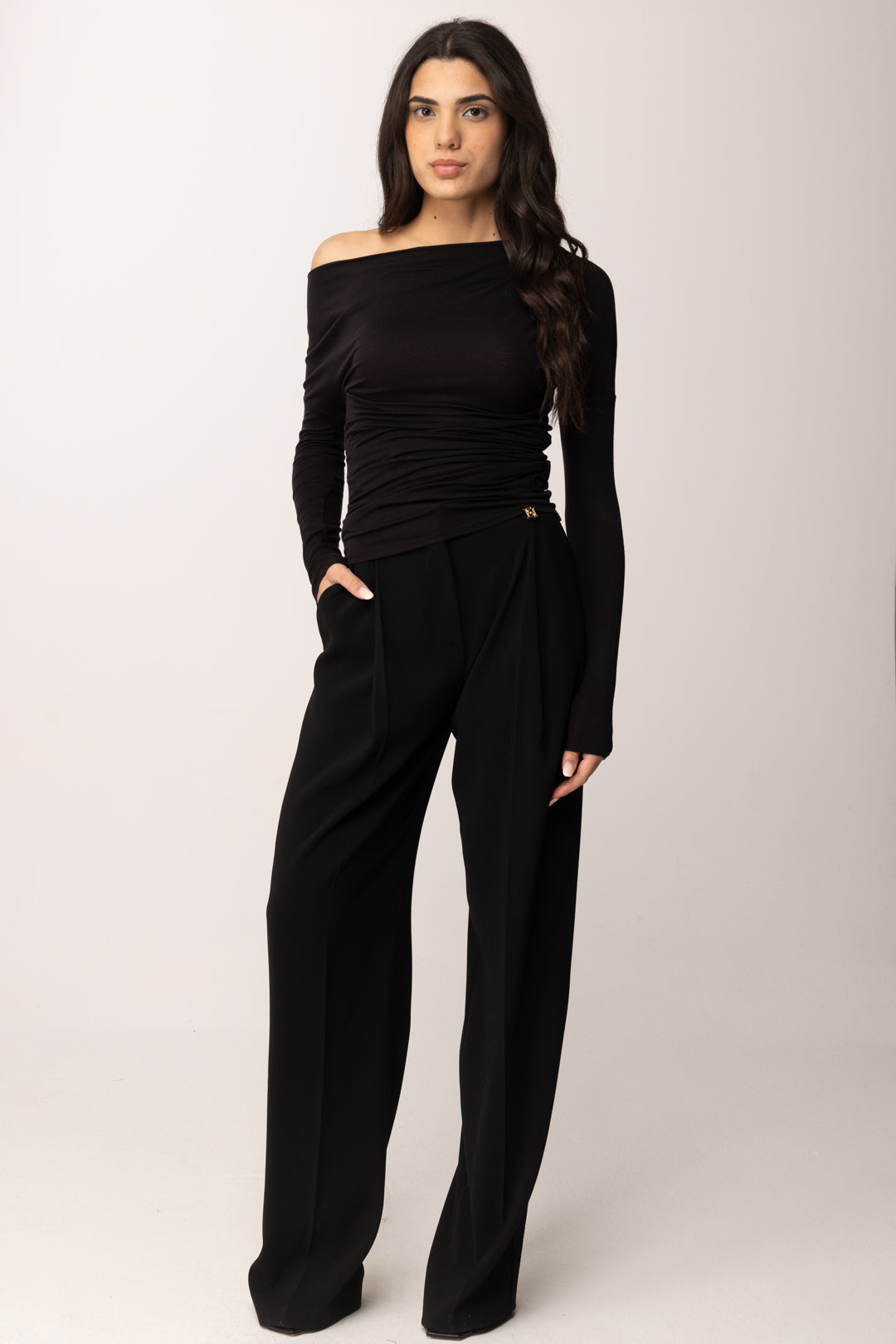 Elisabetta Franchi Top In Jersey con Scollo Asimmetricoa MD94B61E2 NERO