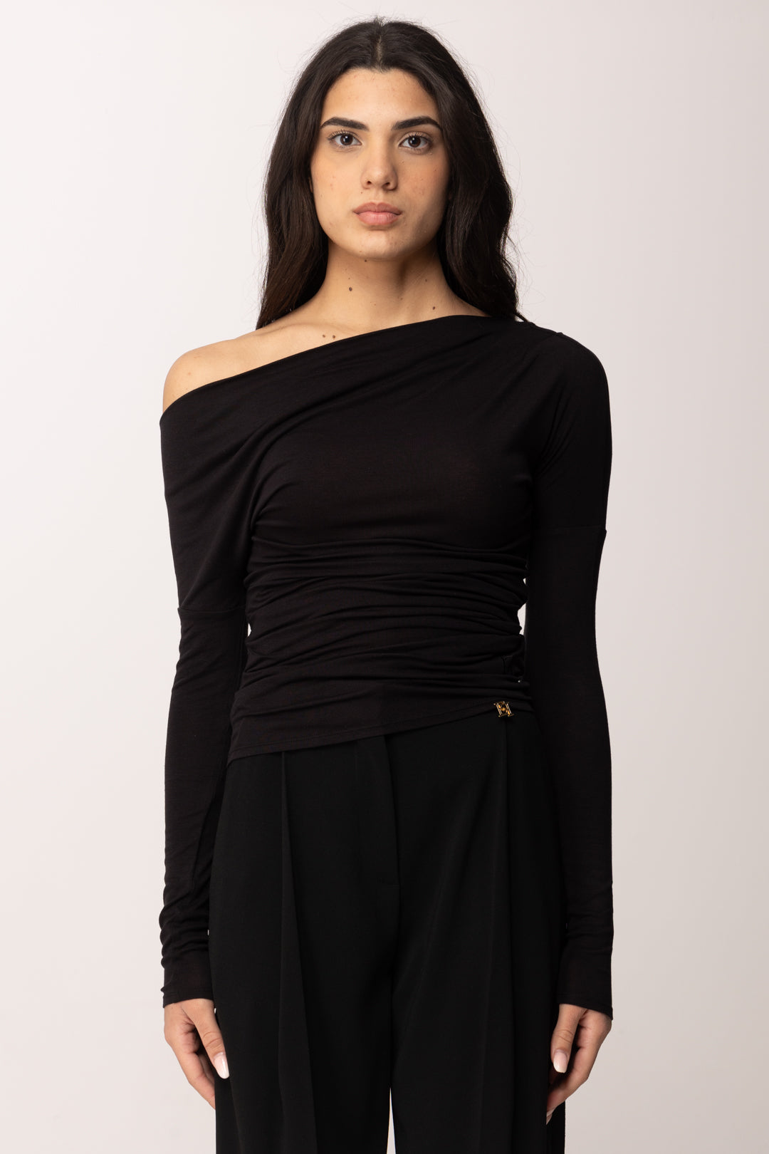 Elisabetta Franchi Top In Jersey con Scollo Asimmetricoa MD94B61E2 NERO