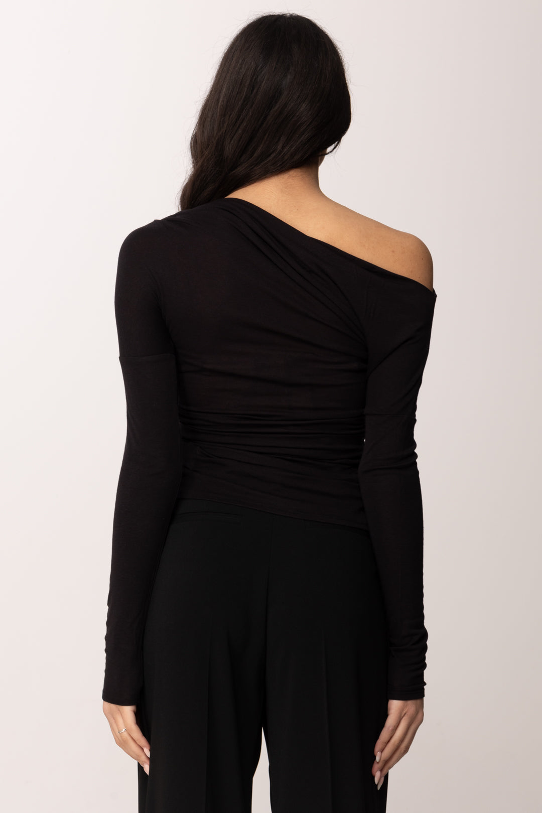 Elisabetta Franchi Top In Jersey con Scollo Asimmetricoa MD94B61E2 NERO