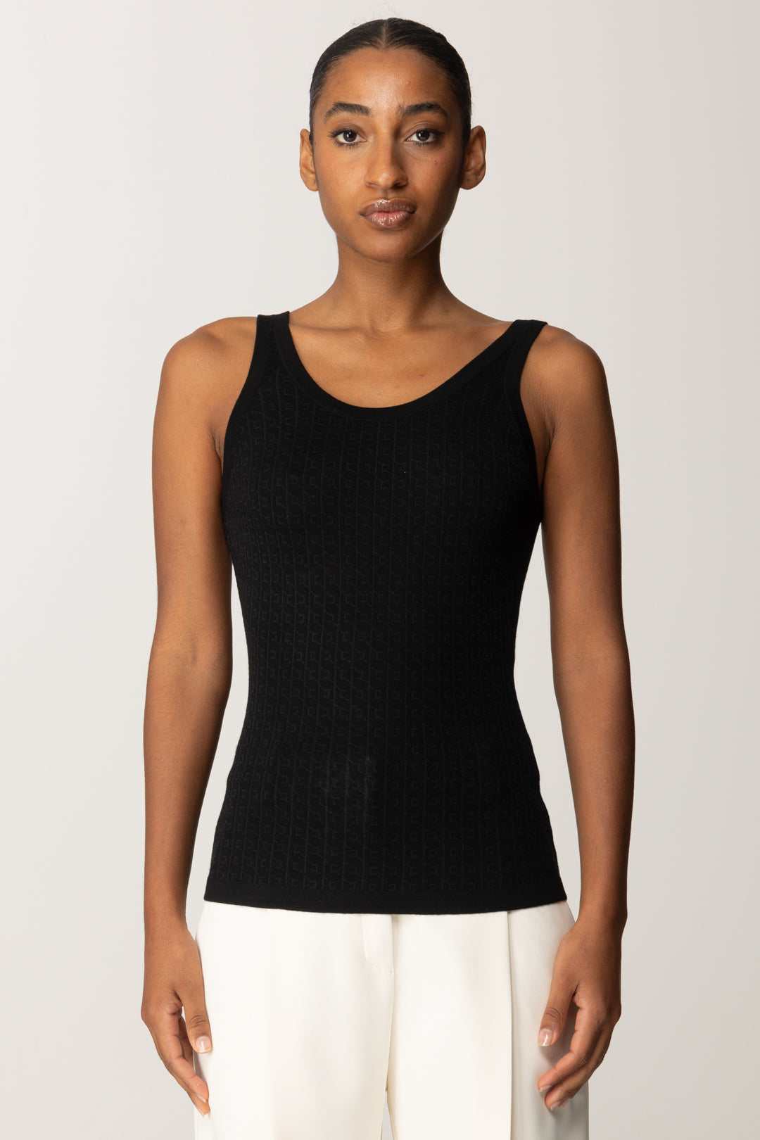 Elisabetta Franchi Top In Lana con Micro-logo Jacquard TK58S56E2 NERO