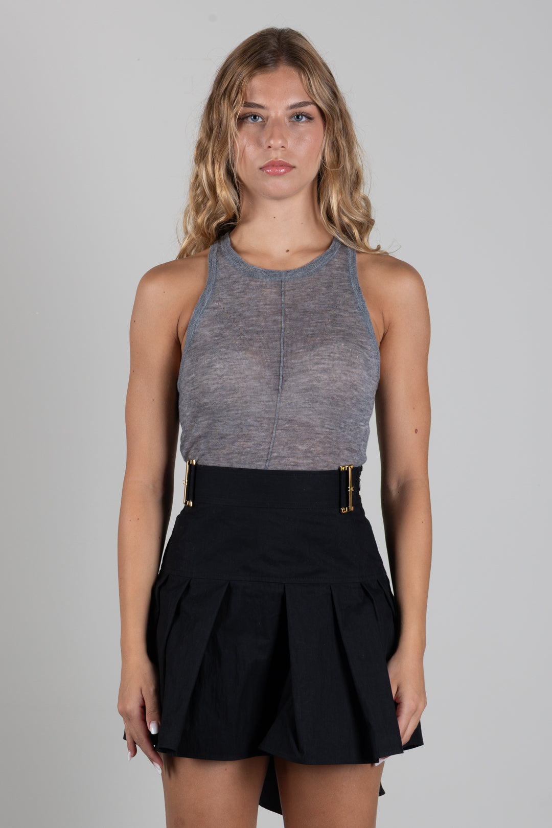Elisabetta Franchi Top In Lana con Scollo Olimpionico TK05W66E2 GRIGIO MELANGE