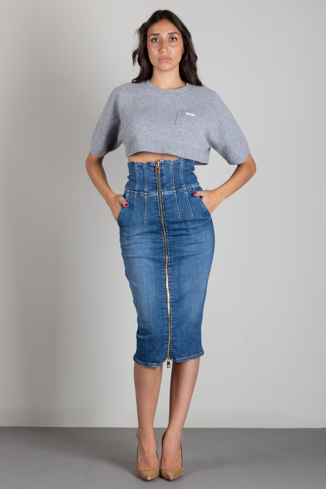 Elisabetta Franchi Top In Lana e Cashmere Oversize MK11T66E2 GRIGIO MELANGE