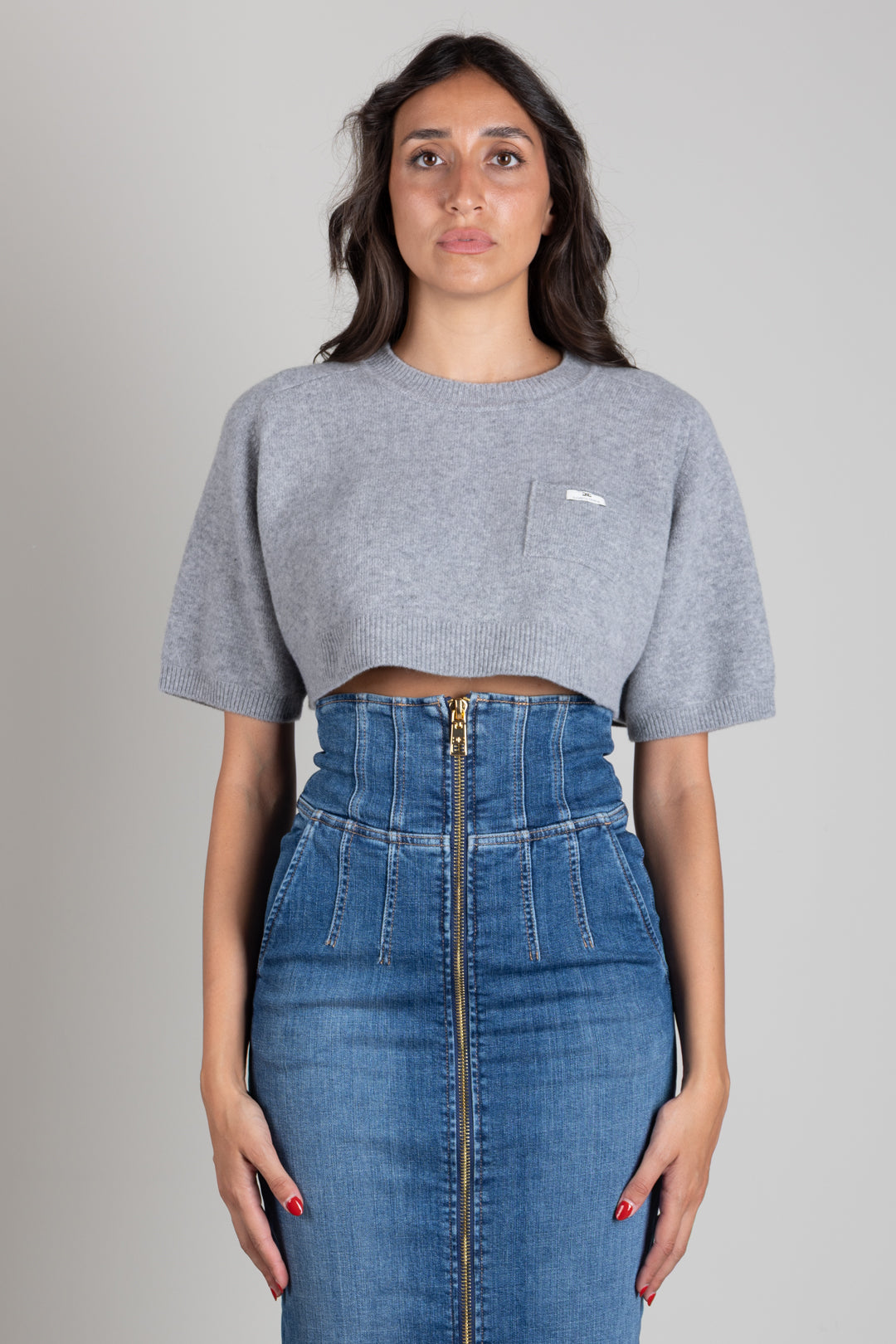 Elisabetta Franchi Top In Lana e Cashmere Oversize MK11T66E2 GRIGIO MELANGE