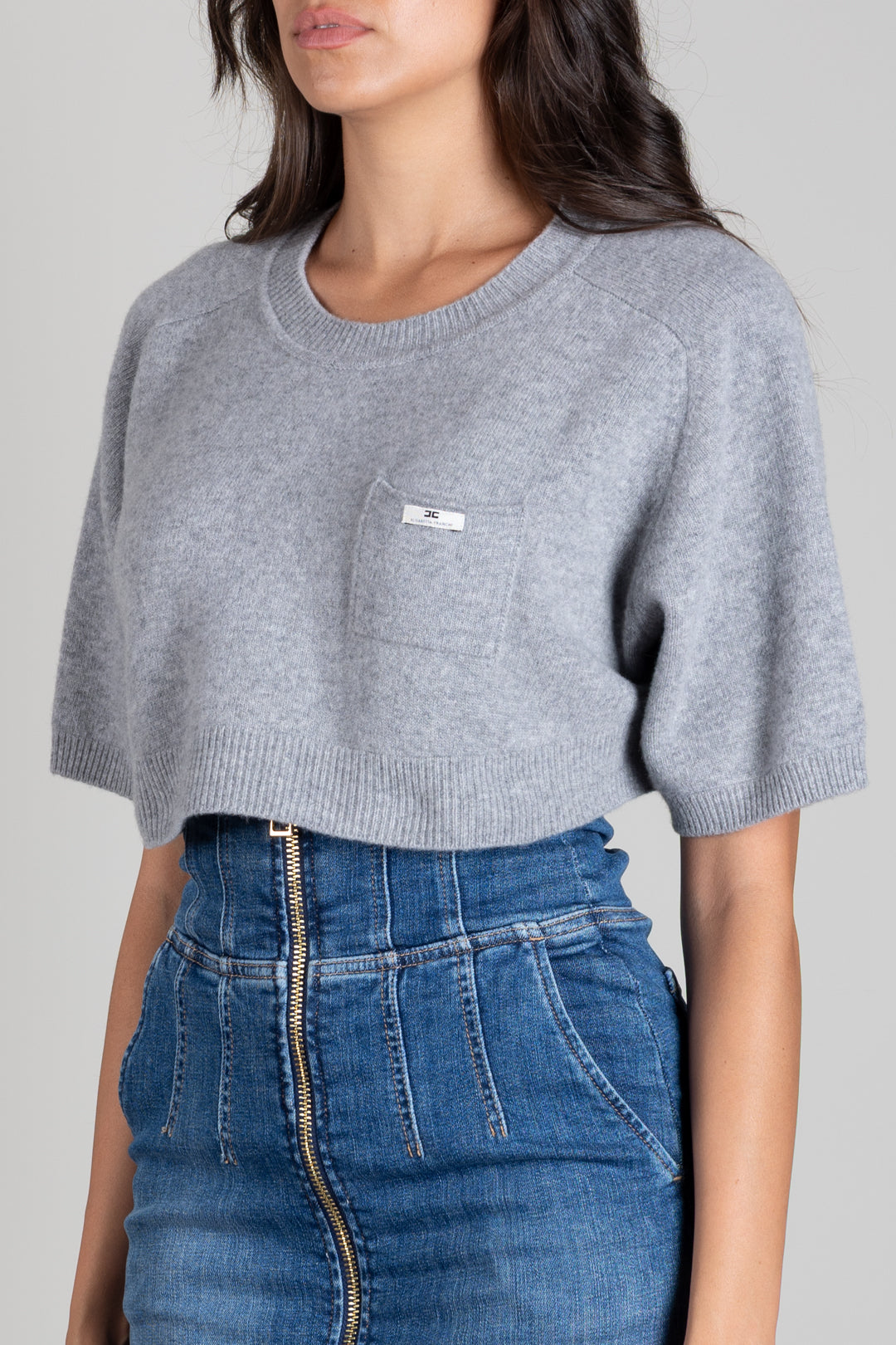 Elisabetta Franchi Top In Lana e Cashmere Oversize MK11T66E2 GRIGIO MELANGE