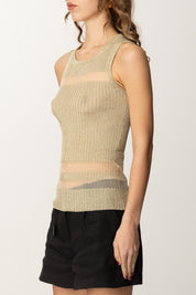 Patrizia Pepe Top In Lurex con Inserti Trasparenti 2K0315 K253 SHINY GOLD