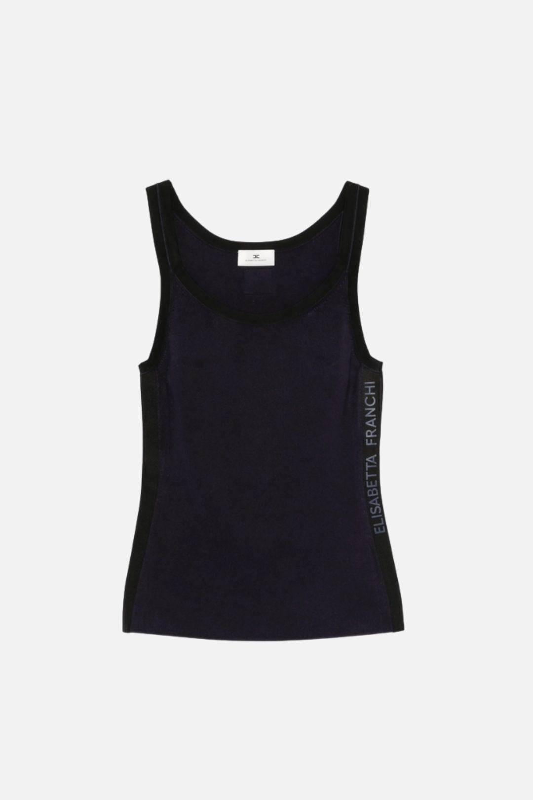 Elisabetta Franchi Top In Maglia a Costine con Profili a Contrasto TK87S66E2 BLU NOTTE/NERO