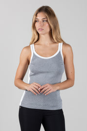 Elisabetta Franchi Top In Maglia a Costine con Profili a Contrasto TK87S66E2 GRIGIO MELANGE/AVORI