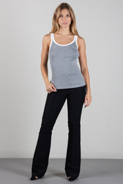 Elisabetta Franchi Top In Maglia a Costine con Profili a Contrasto TK87S66E2 GRIGIO MELANGE/AVORI