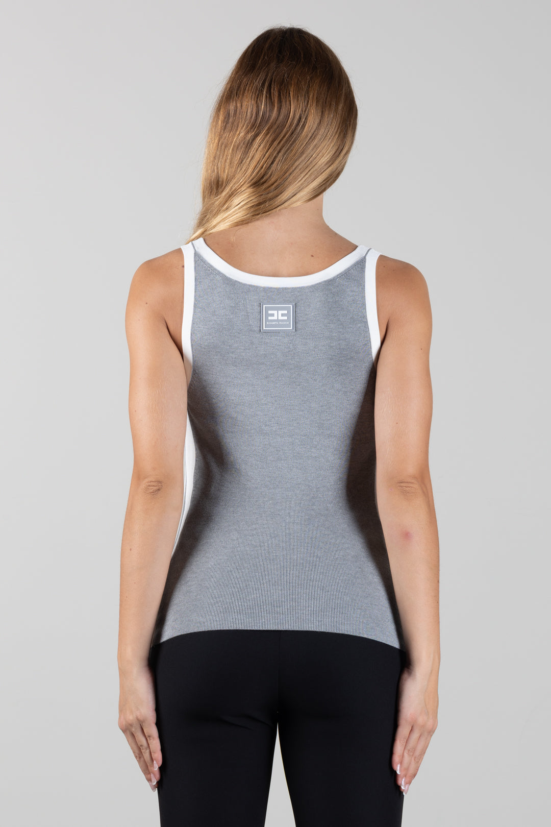 Elisabetta Franchi Top In Maglia a Costine con Profili a Contrasto TK87S66E2 GRIGIO MELANGE/AVORI