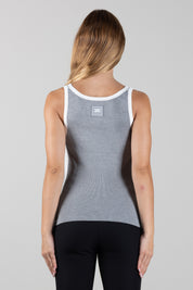 Elisabetta Franchi Top In Maglia a Costine con Profili a Contrasto TK87S66E2 GRIGIO MELANGE/AVORI