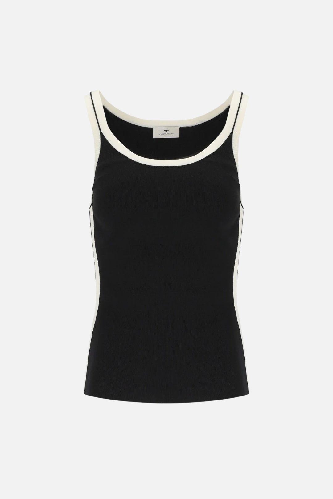 Elisabetta Franchi Top In Maglia a Costine con Profili a Contrasto TK87S66E2 NERO/BURRO