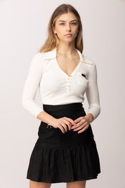 Elisabetta Franchi Top In Maglia a Costine e Colletto Polo MK86B61E2 AVORIO