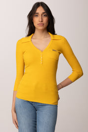 Elisabetta Franchi Top In Maglia a Costine e Colletto Polo MK86B61E2 SUN
