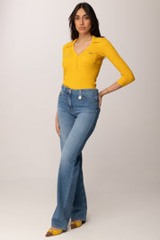 Elisabetta Franchi Top In Maglia a Costine e Colletto Polo MK86B61E2 SUN