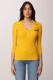 Elisabetta Franchi Top In Maglia a Costine e Colletto Polo MK86B61E2 SUN