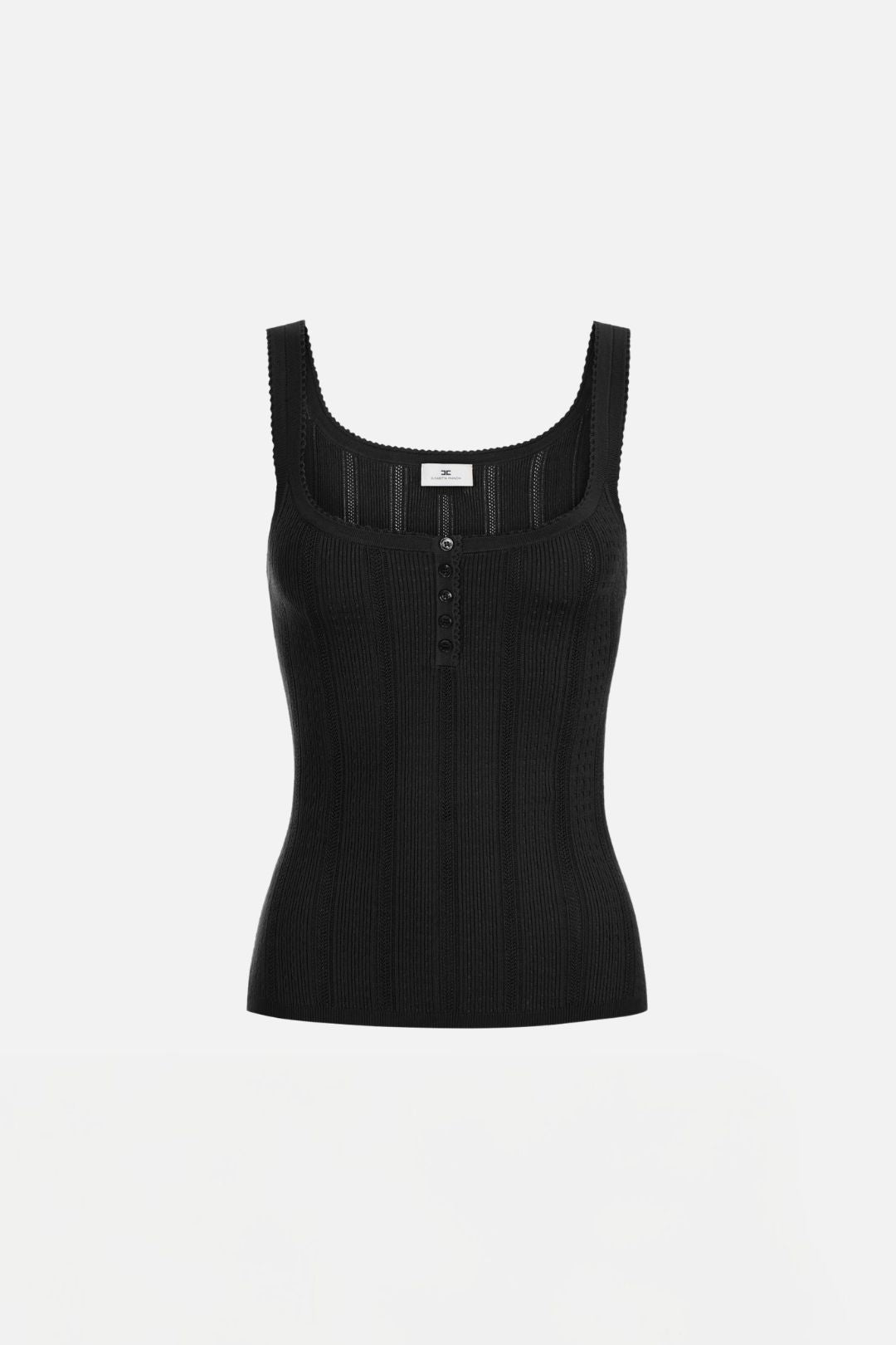Elisabetta Franchi Top In Maglia à Jour con Scollo Smerlato TK02S66E2 NERO