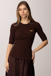 Elisabetta Franchi Top In Maglia a Maniche Corte con Placca Logo
 MK87B61E2 CACAO