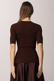 Elisabetta Franchi Top In Maglia a Maniche Corte con Placca Logo
 MK87B61E2 CACAO
