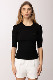 Elisabetta Franchi Top In Maglia a Maniche Corte con Placca Logo MK87B61E2 NERO
