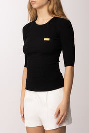 Elisabetta Franchi Top In Maglia a Maniche Corte con Placca Logo MK87B61E2 NERO