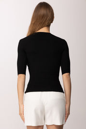 Elisabetta Franchi Top In Maglia a Maniche Corte con Placca Logo MK87B61E2 NERO