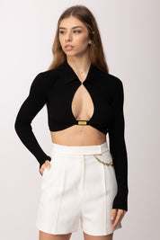 Elisabetta Franchi Top In Maglia a Micro-trecce MK85B61E2 NERO
