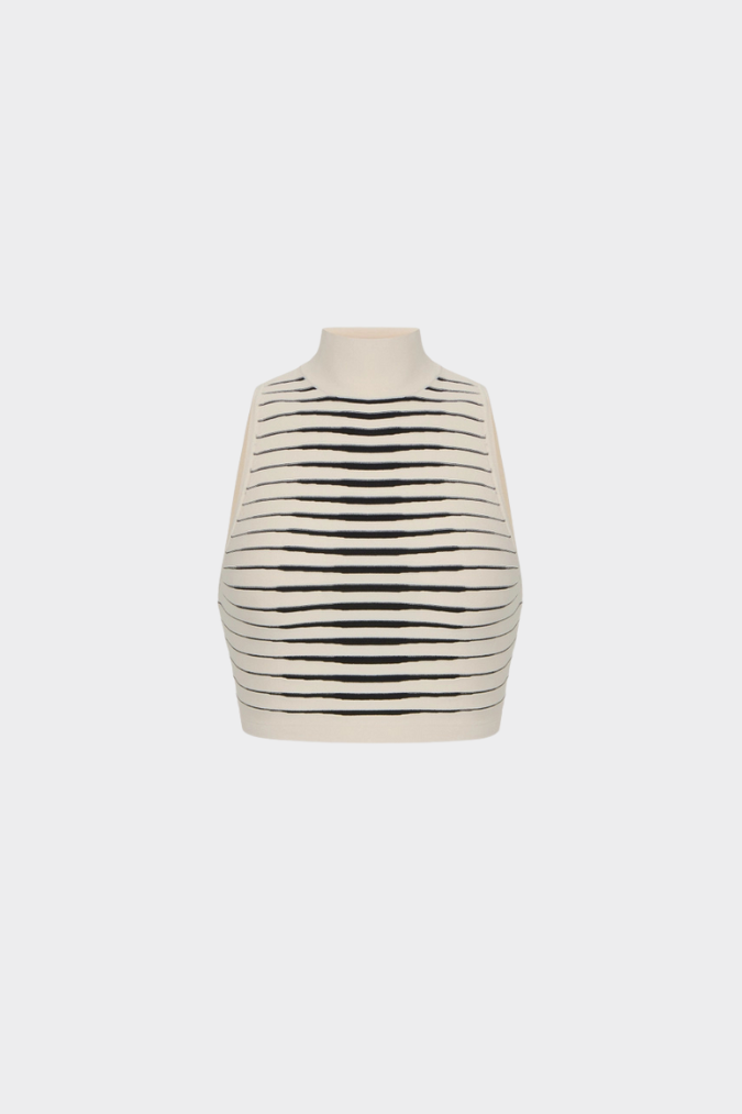 Elisabetta Franchi Top In Maglia a Righe Dégradé TK70S61E2 BURRO/NERO