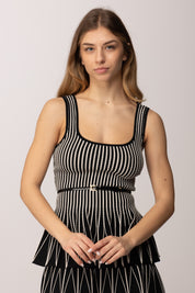 Elisabetta Franchi Top In Maglia Bicolore con Baschina e Cintura TK85S62E2 NERO/BURRO