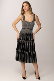 Elisabetta Franchi Top In Maglia Bicolore con Baschina e Cintura TK85S62E2 NERO/BURRO