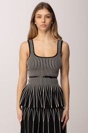 Elisabetta Franchi Top In Maglia Bicolore con Baschina e Cintura TK85S62E2 NERO/BURRO