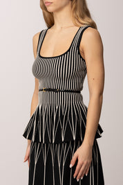 Elisabetta Franchi Top In Maglia Bicolore con Baschina e Cintura TK85S62E2 NERO/BURRO