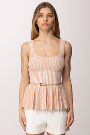 Elisabetta Franchi Top In Maglia Bicolore con Baschina e Cintura TK85S62E2 NUDE/AVORIO