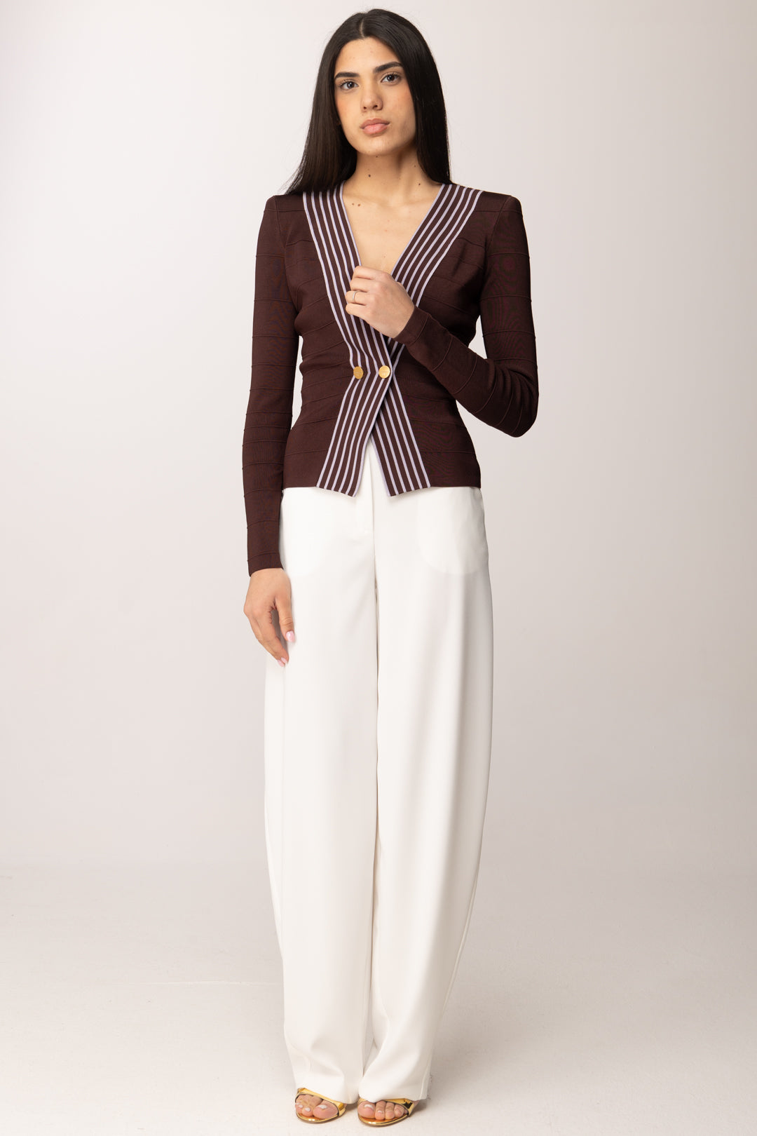 Elisabetta Franchi Top In Maglia con Bande a Righe MK78S61E2 CACAO/LILLA