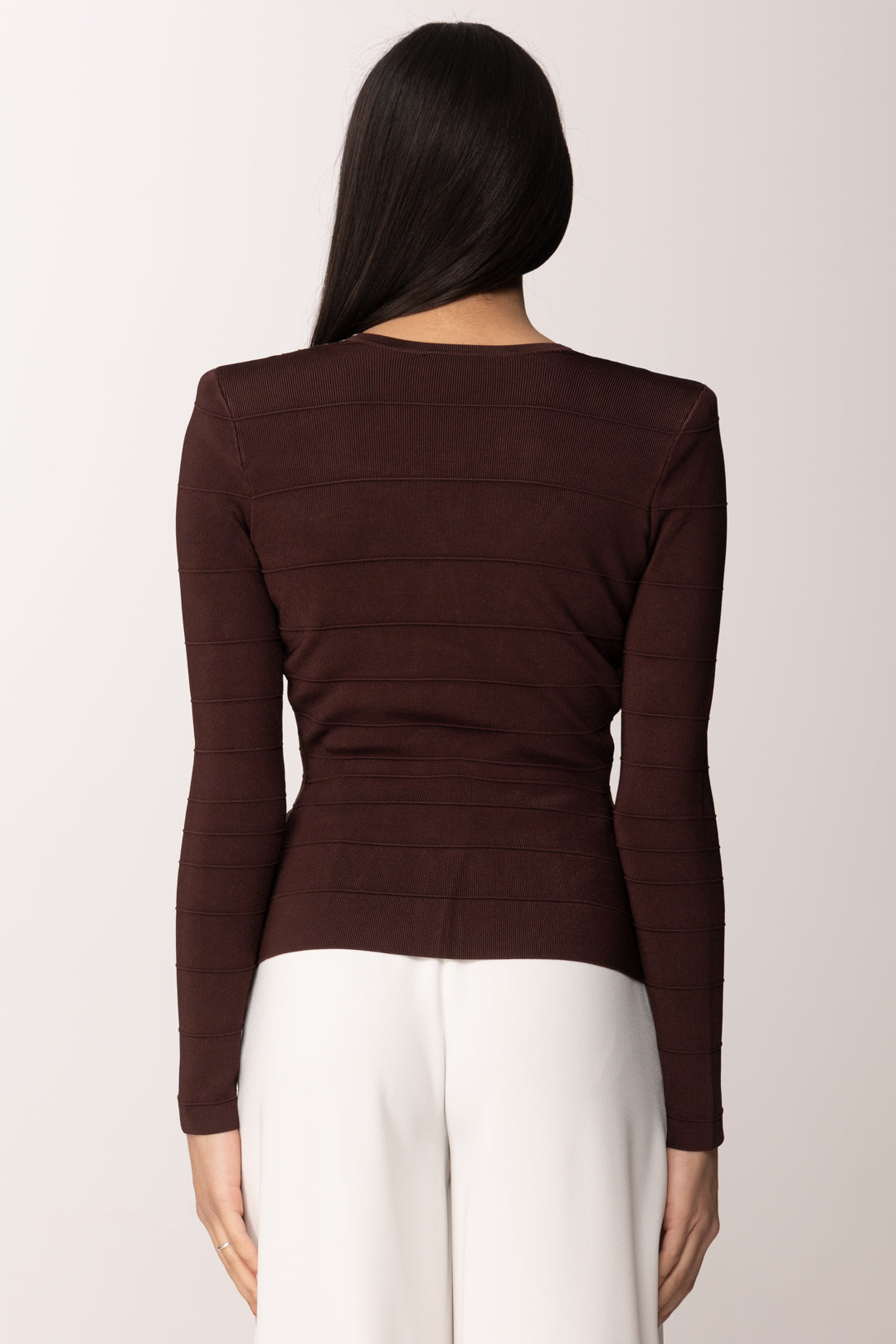 Elisabetta Franchi Top In Maglia con Bande a Righe MK78S61E2 CACAO/LILLA