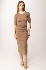 Elisabetta Franchi Top In Maglia con Bande In Viscosa Lucida MK67S61E2 ARGILLA/BURRO