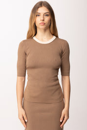 Elisabetta Franchi Top In Maglia con Bande In Viscosa Lucida MK67S61E2 ARGILLA/BURRO