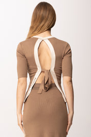 Elisabetta Franchi Top In Maglia con Bande In Viscosa Lucida MK67S61E2 ARGILLA/BURRO