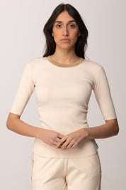 Elisabetta Franchi Top In Maglia con Bande In Viscosa Lucida MK67S61E2 BURRO/CAMMELLO