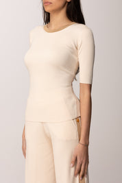Elisabetta Franchi Top In Maglia con Bande In Viscosa Lucida MK67S61E2 BURRO/CAMMELLO