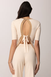 Elisabetta Franchi Top In Maglia con Bande In Viscosa Lucida MK67S61E2 BURRO/CAMMELLO