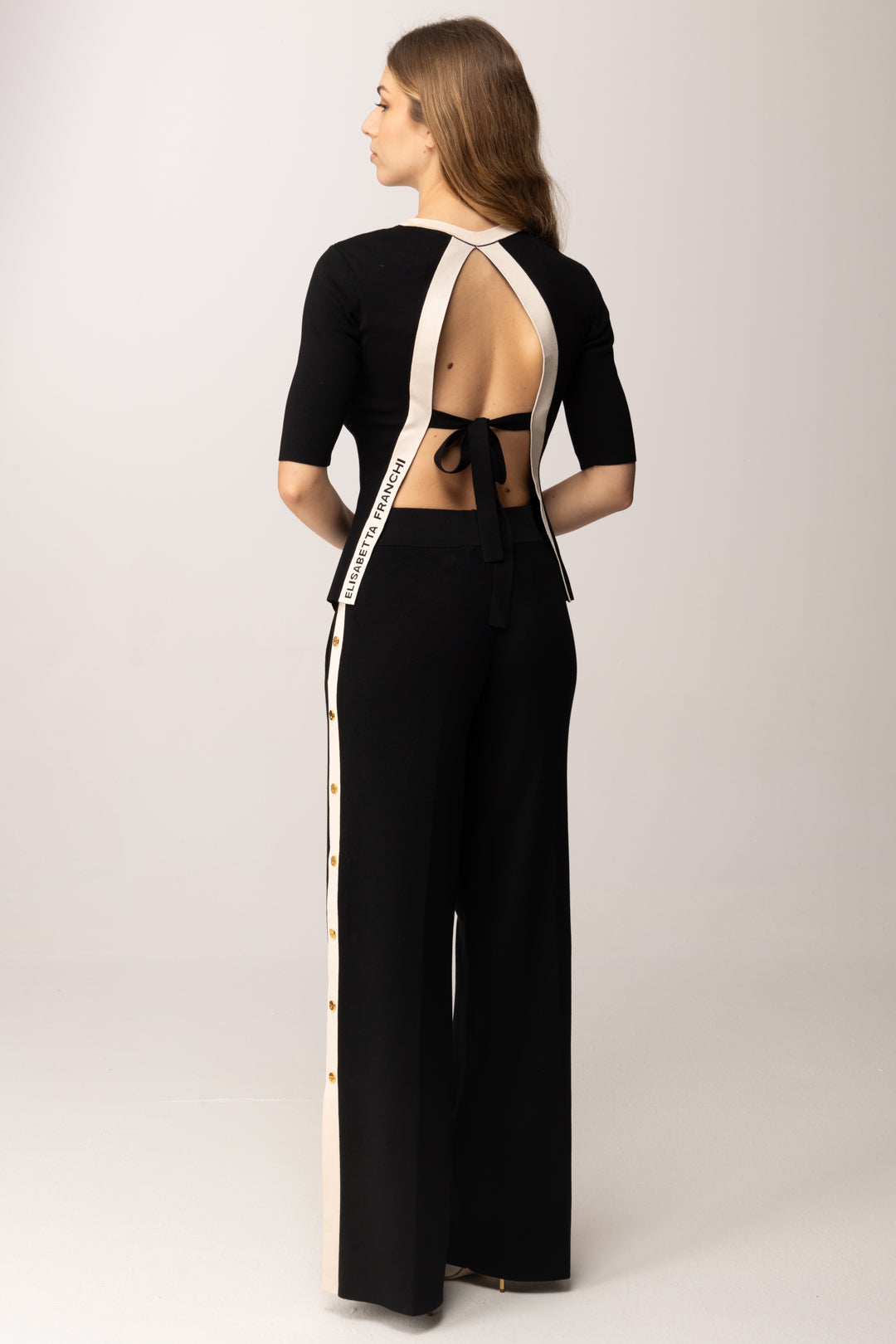 Elisabetta Franchi Top In Maglia con Bande In Viscosa Lucida MK67S61E2 NERO/BURRO