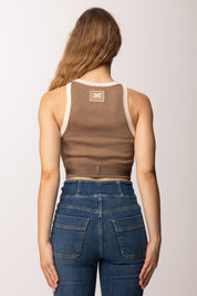 Elisabetta Franchi Top In Maglia con Bande In Viscosa Lucida TK71S61E2 ARGILLA/BURRO