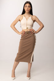 Elisabetta Franchi Top In Maglia con Bande In Viscosa Lucida TK71S61E2 BURRO/CAMMELLO