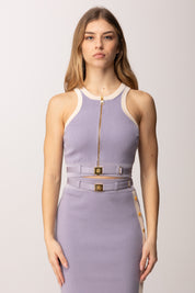 Elisabetta Franchi Top In Maglia con Bande In Viscosa Lucida TK71S61E2 LILLA/BURRO