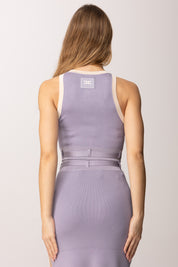 Elisabetta Franchi Top In Maglia con Bande In Viscosa Lucida TK71S61E2 LILLA/BURRO