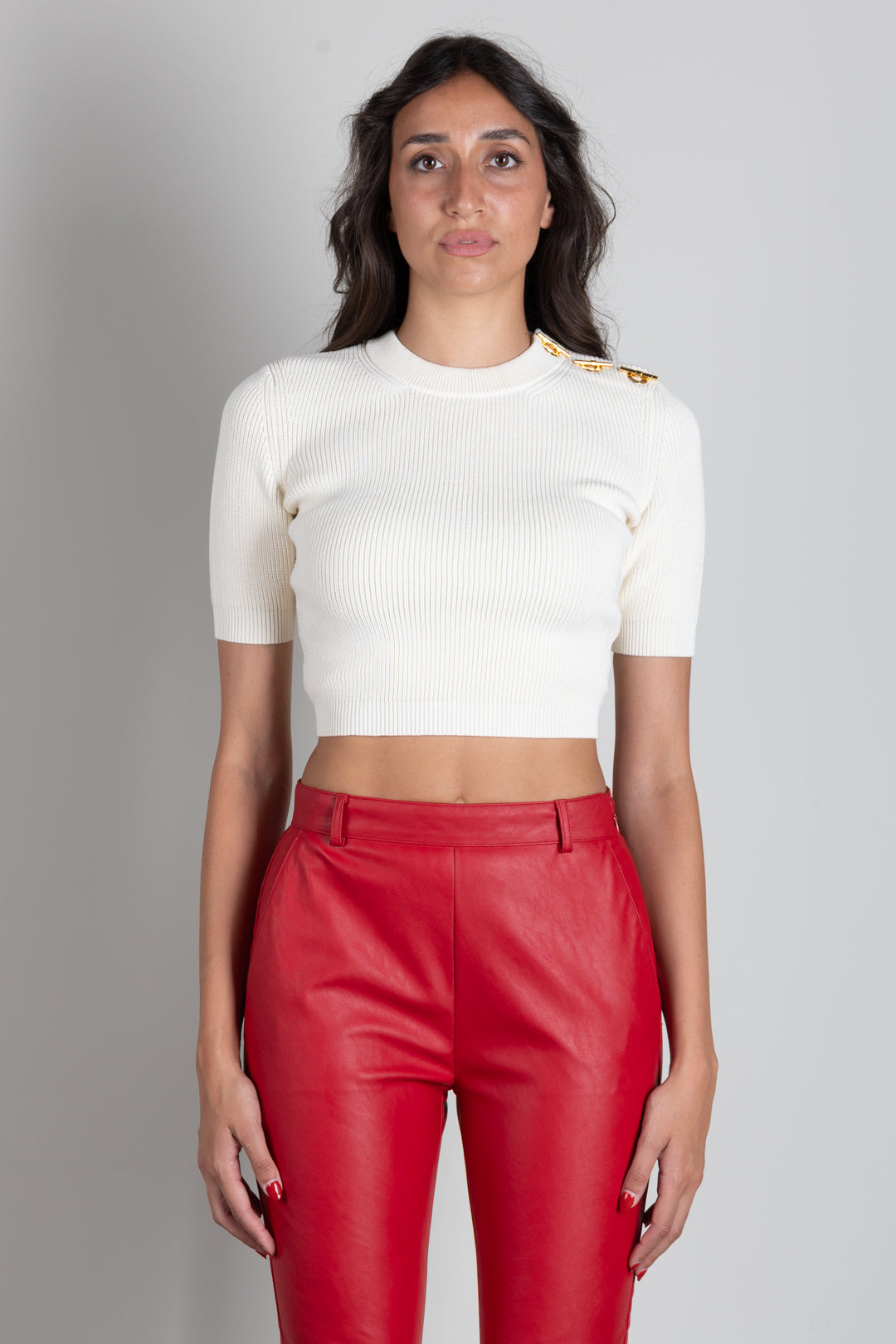 Elisabetta Franchi Top In Maglia con Dettaglio Occhielli Sulle Spalle MK02S66E2 BURRO