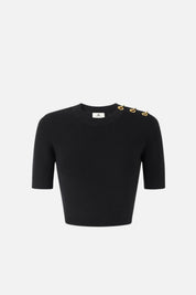 Elisabetta Franchi Top In Maglia con Dettaglio Occhielli Sulle Spalle MK02S66E2 NERO