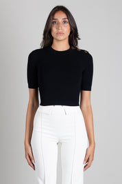 Elisabetta Franchi Top In Maglia con Dettaglio Occhielli Sulle Spalle MK02S66E2 NERO